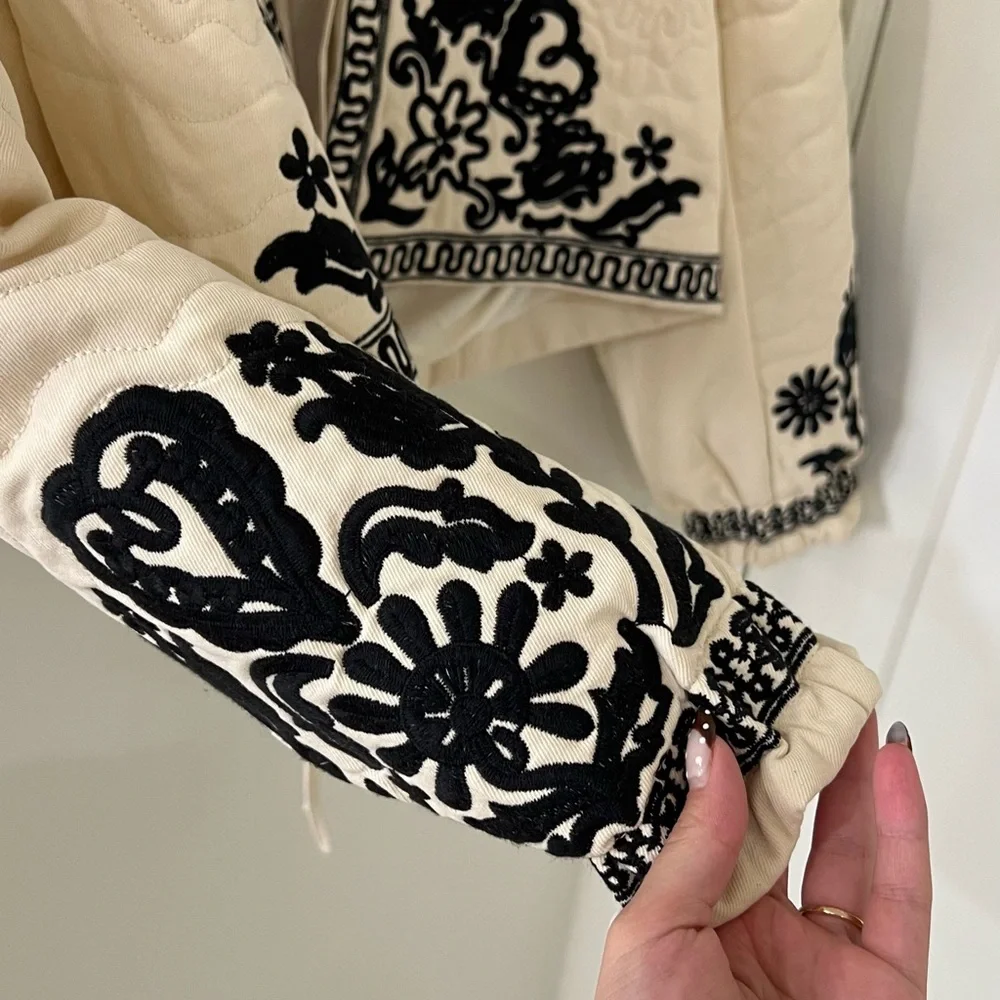 Bohme Beige Bomber Jacket with Black Embroidery - Picture 2 of 8